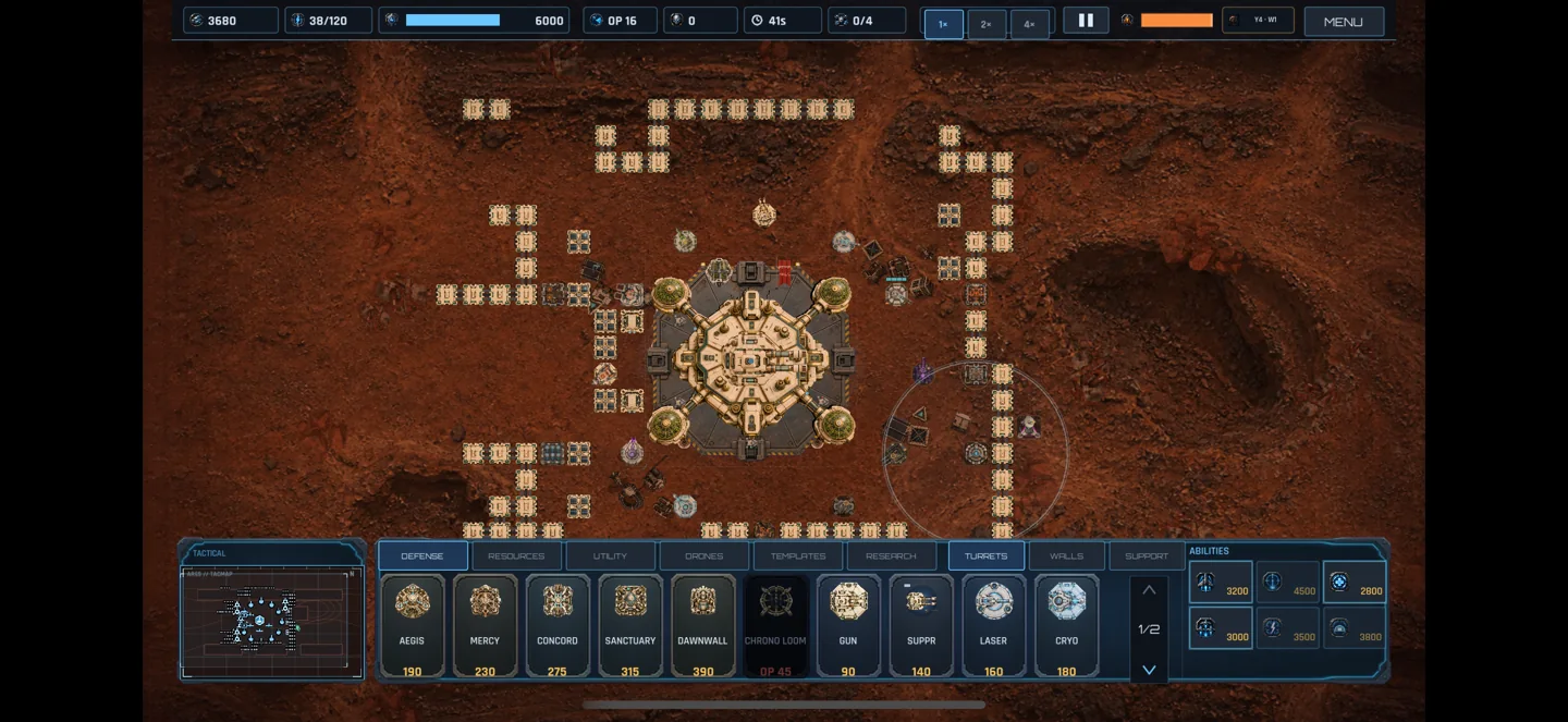 Build turrets and walls around your colony in Ares Outpost on iPhone